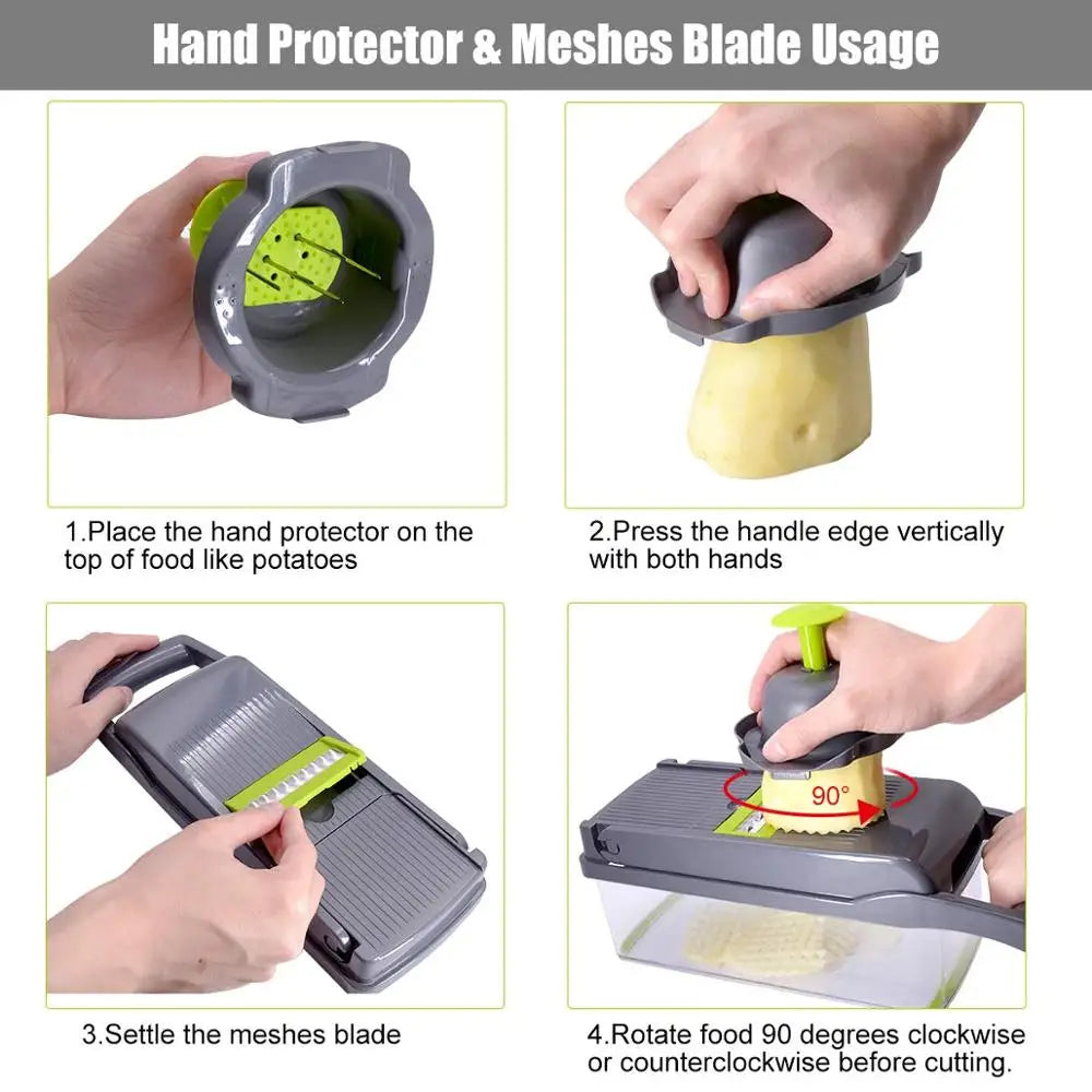 Multifunctional Vegetable Chopper – 9-in-1 Manual Food Slicer & Cutter for Fruits, Potatoes, Cheese, and Onions