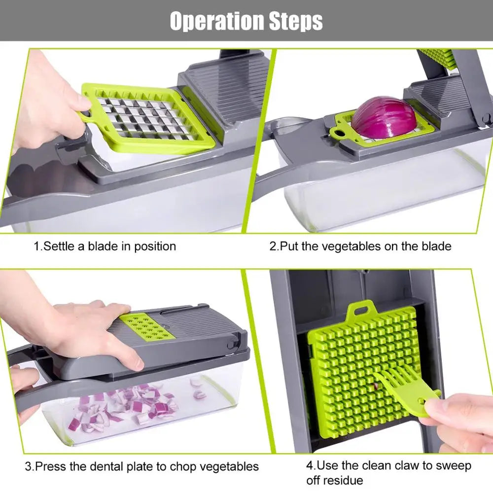 Multifunctional Vegetable Chopper – 9-in-1 Manual Food Slicer & Cutter for Fruits, Potatoes, Cheese, and Onions